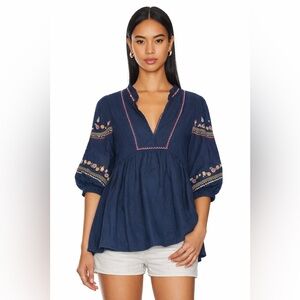 NWT Petal & Pup Navy Embroidered Blouse